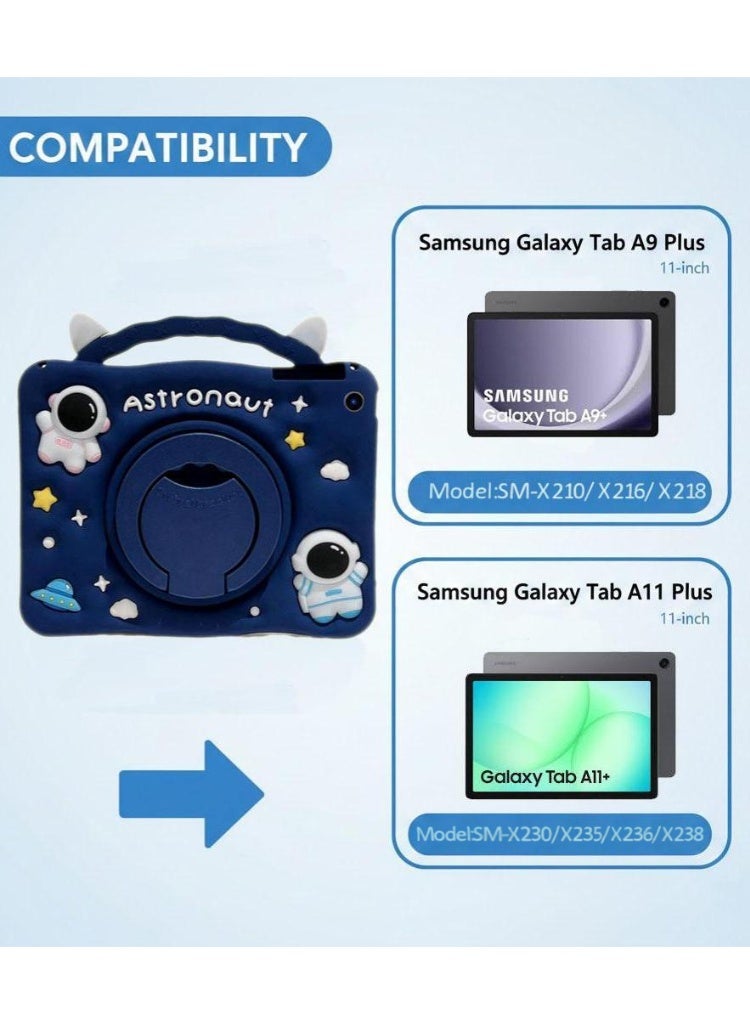 حافظة للأطفال مقاس 11 بوصة مع فتحة لقلم ومقبض محمول متوافقة مع Samsung Tab A9+(الطراز: SM-X210/X216/X218)/A11+(الطراز: SM-X230/SM-X236) جهاز لوحي 11 بوصة (أزرق فضاء) حافظة سيليكون لطيفة ومقاومة للصدمات للأطفال A9+/A11+ - Image 2