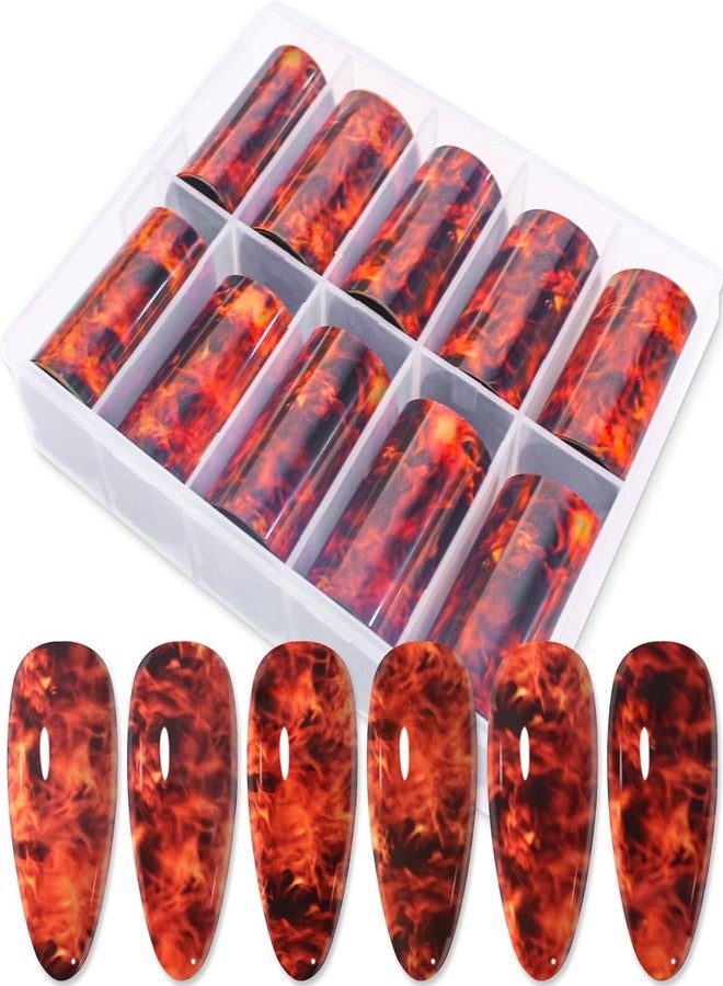 JERCLITY 10 Rolls Flame Nail Foil Transfer Sticker Kit Transfer Stickers Foil Nail Wraps（OrangeRed） - Image 1