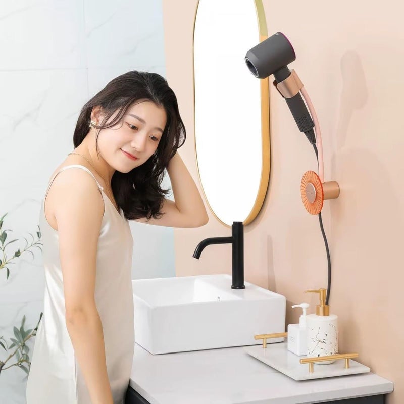 Wall Mounted Hair Dryer Holder, No-Drill Hair Dryer Stand for Bathroom, Self Adhesive Blow Dryer Organizer, Universal Hair Styling Tool Storage Rack, Luxury Bathroom Accessory - Image 2