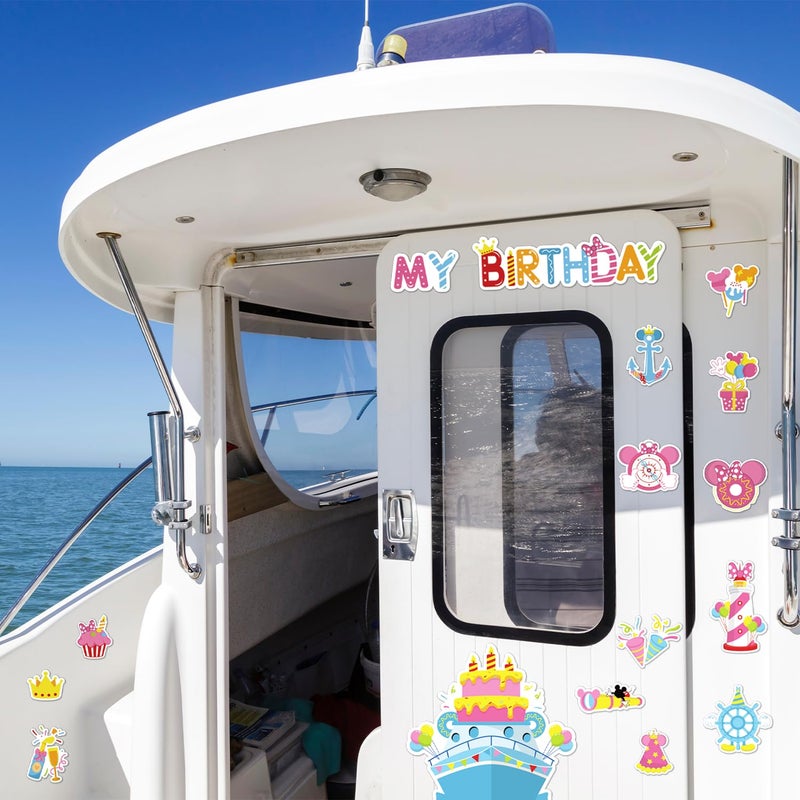 Fprl Birthday Cruise Door Magnets - 16 PCs Happy Birthday Magnet Cute Mouse Funny Magnetic Stickers for Happy Birthday Cabin Ship Carnival Refrigerator Office Car Accessories - Image 5
