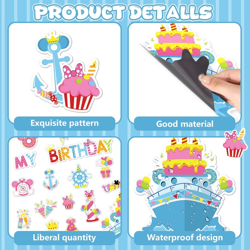 Fprl Birthday Cruise Door Magnets - 16 PCs Happy Birthday Magnet Cute Mouse Funny Magnetic Stickers for Happy Birthday Cabin Ship Carnival Refrigerator Office Car Accessories - Image 4