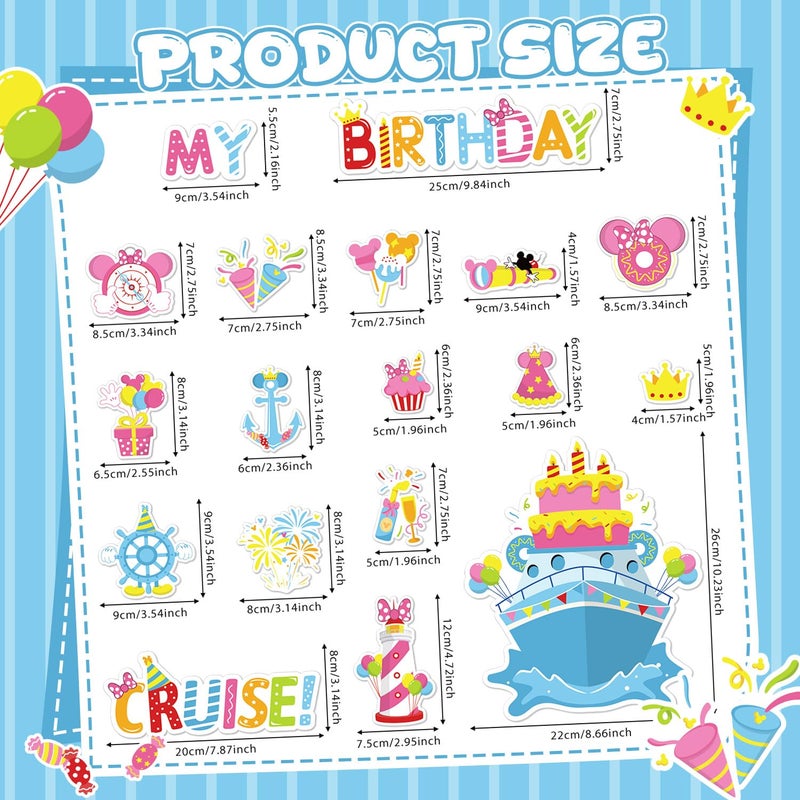 Fprl Birthday Cruise Door Magnets - 16 PCs Happy Birthday Magnet Cute Mouse Funny Magnetic Stickers for Happy Birthday Cabin Ship Carnival Refrigerator Office Car Accessories - Image 2