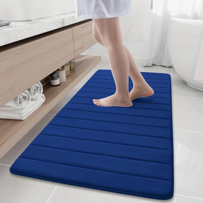 Buganda Memory Foam Bath Mat 60 x 24 Ultra Soft and NonSlip Bathroom Rugs Water Absorbent and Machine Washable Bath Rug Runner for Bathroom Shower and Tub Navy Blue