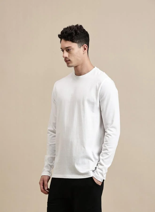 ECOLORE Men White 100% Cotton Long Sleeves Comfort Fit T-Shirt