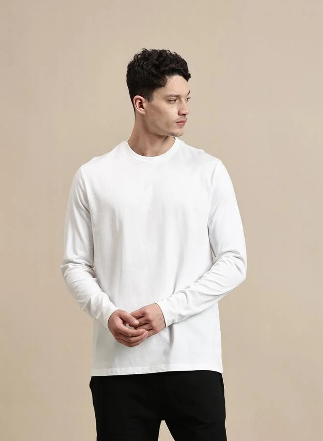 ECOLORE Men White 100% Cotton Long Sleeves Comfort Fit T-Shirt