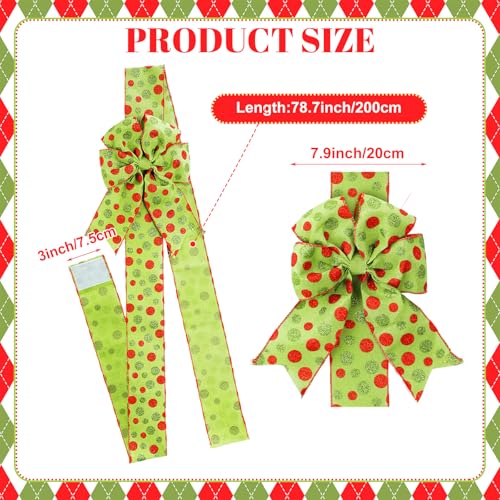 Syhood 6 Pcs Christmas Cabinet Door Bows Large Xmas Ribbons Cabinet Door Windows Bows for Christmas Festive Party Cabinets Furniture Kitchen DecorationsPolka DotsRed and Green - Image 3