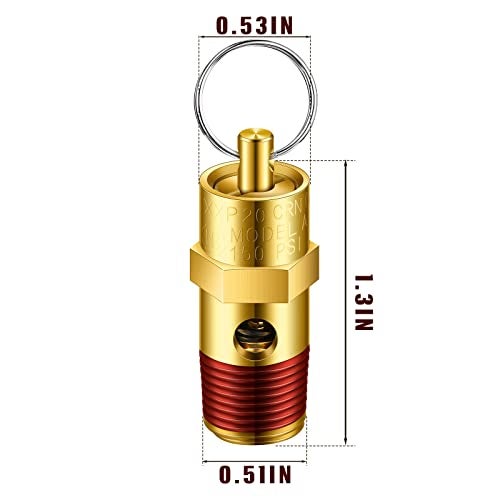 Bonuci 4 Pcs 1/4" Male NPT Safety Valve Air Compressor Pressure Relief Brass Safety Check Valve (150 psi Set Pressure) - Image 2
