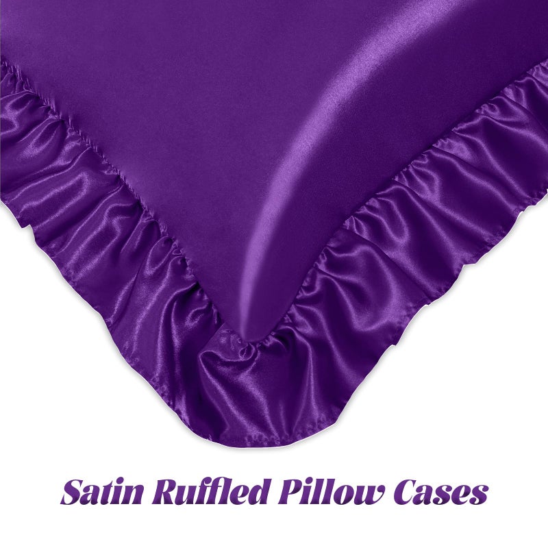 Homiest Ruffle Satin Pillowcase for Hair and Skin  Queen Size Satin Pillow Covers Silky Pillow Cases Set of 2  Satin Ruffled Pillowcase with Envelope Closure  Anti Wrinkle Pillow Shams (Purple) - Image 4