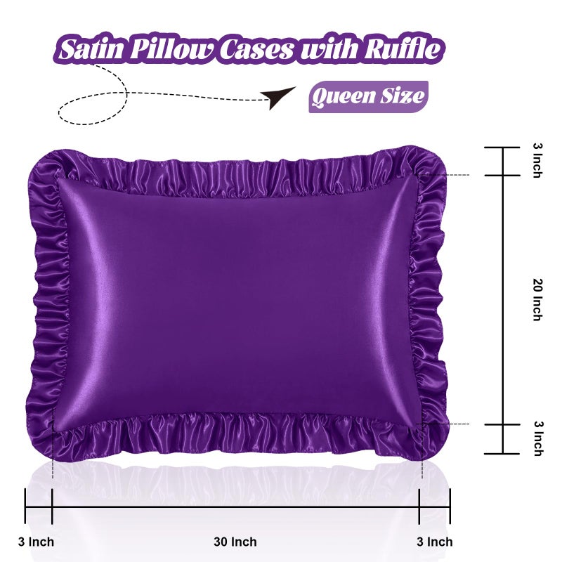 Homiest Ruffle Satin Pillowcase for Hair and Skin  Queen Size Satin Pillow Covers Silky Pillow Cases Set of 2  Satin Ruffled Pillowcase with Envelope Closure  Anti Wrinkle Pillow Shams (Purple) - Image 3