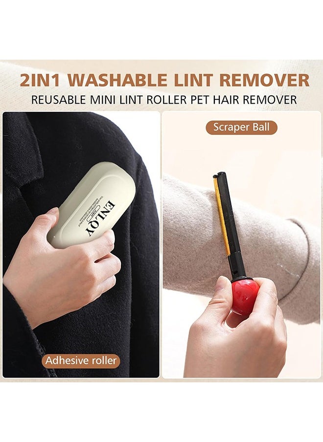 ENJOY Reusable Sticky Roller, lint remover, Lint Roller, Mini Portable Lint Roller for Clothes Pet Hair, 2 in 1 Washable Gel Handy Roller Lint with Scraper for Travel Office Home (White)  - Image 2