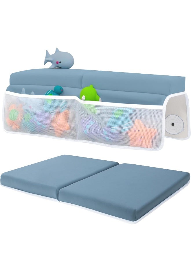 Toodly Comfortable Baby Bath Kneeler and Elbow Rest Pad Set – Thick Memory Foam Bath Kneeling Pad with Elbow Support – Baby Bathtub Cushion with Toy Organizer for Bathing Infant or Toddler - Blue - Image 1