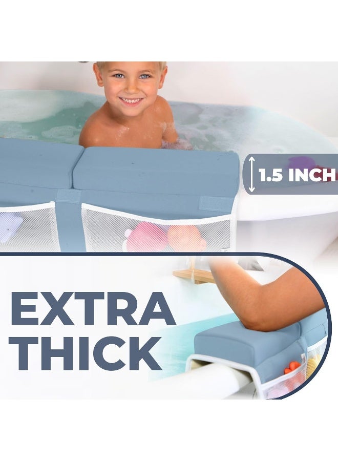 Toodly Comfortable Baby Bath Kneeler and Elbow Rest Pad Set – Thick Memory Foam Bath Kneeling Pad with Elbow Support – Baby Bathtub Cushion with Toy Organizer for Bathing Infant or Toddler - Blue - Image 4