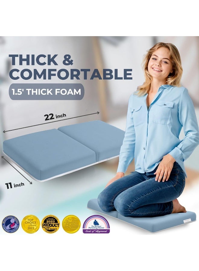 Toodly Comfortable Baby Bath Kneeler and Elbow Rest Pad Set – Thick Memory Foam Bath Kneeling Pad with Elbow Support – Baby Bathtub Cushion with Toy Organizer for Bathing Infant or Toddler - Blue - Image 2