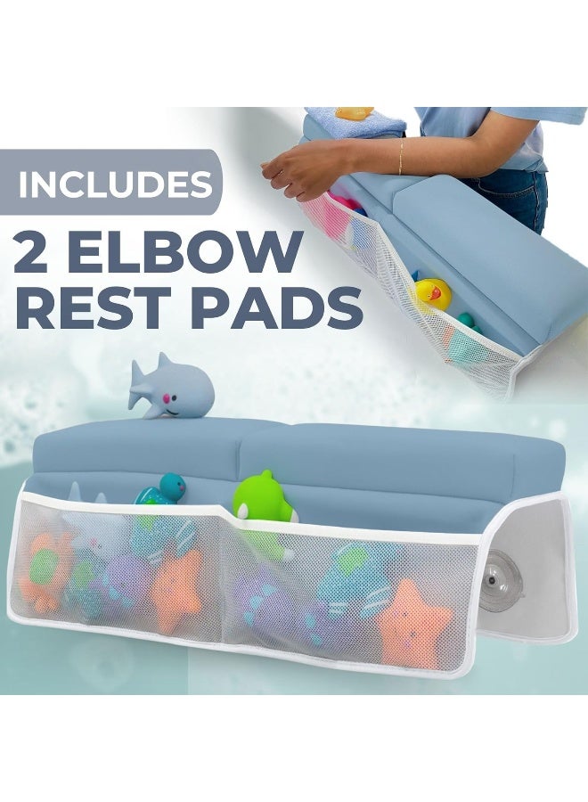 Toodly Comfortable Baby Bath Kneeler and Elbow Rest Pad Set – Thick Memory Foam Bath Kneeling Pad with Elbow Support – Baby Bathtub Cushion with Toy Organizer for Bathing Infant or Toddler - Blue - Image 3