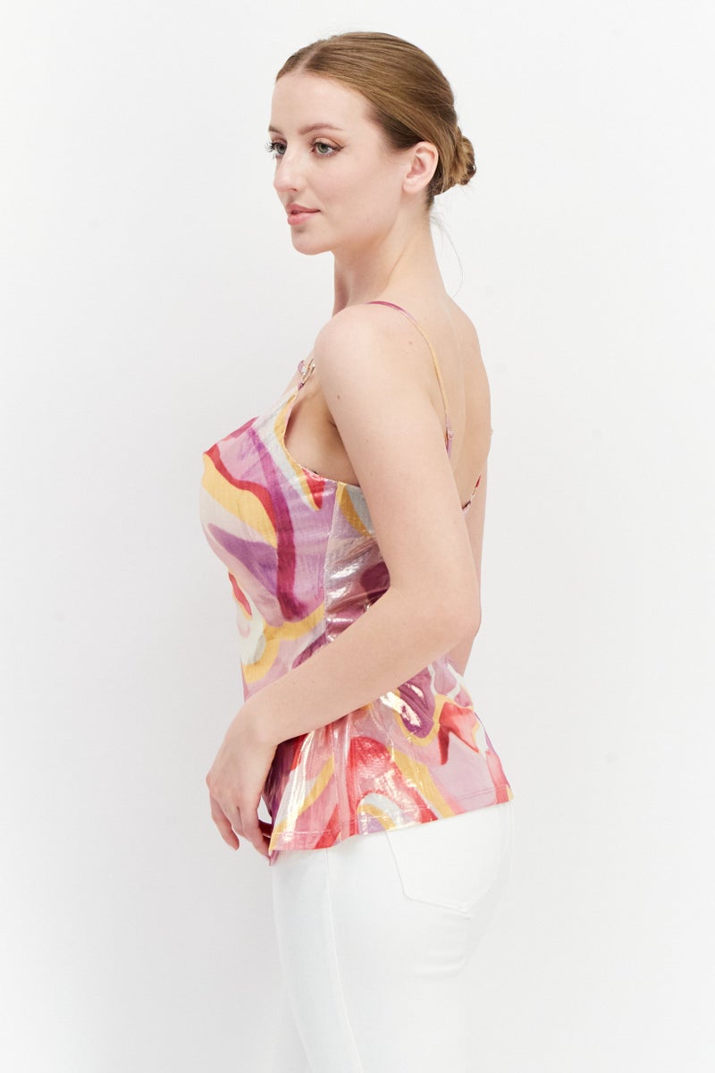 RIVER ISLAND Women Square Neck Sleeveless Abstract Print Tank Top, Pink Combo - Image 3