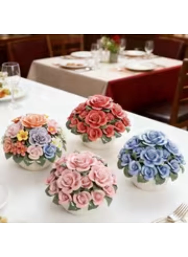 إيروريكس ديكور ورد خزفي أنيق – قطعة مركزية ملونة للطاولة بالأحمر والأزرق والوردي - Image 3