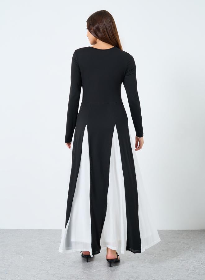 ستايلي فستان طويل بنمط كتل الألوان بأكمام طويلة - Image 5