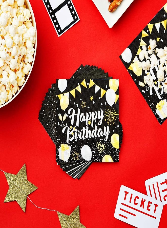 HSPAIDYP 75Pcs Black & Gold Party Supplies - Happy Birthday Set with 9" Plates, Napkins for 30th-80th Anniversary Decor - Image 4