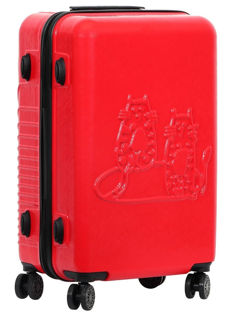بيج ديزاين حقيبة سفر Biggdesign Cats، حمراء، كبيرة، حقيبة صلبة بعجلات دوّارة، حقائب سفر بنظام قفل، خفيفة الوزن، 28 إنش. - Image 2