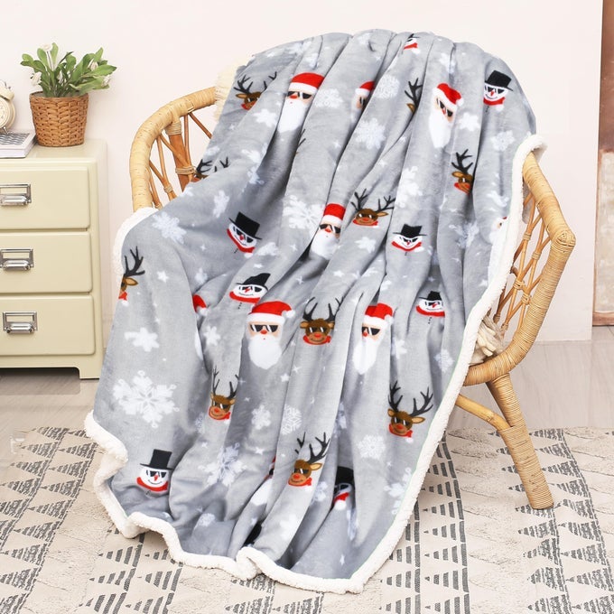 CHRISTMAS SHERPA THROW BLANKET XMAS THEME THROWS PLUSH FLEECE COUCH BLANKET SUPER SOFT COMFY COZY FLUFFY WARM 50X60 INCH UGLY