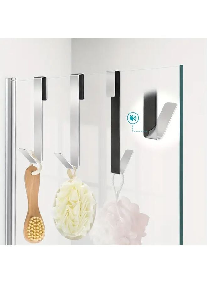 2 Pack Silvery Stainless Steel Over The Door Towel Hooks Rust Proof Bathroom Hooks - Image 2