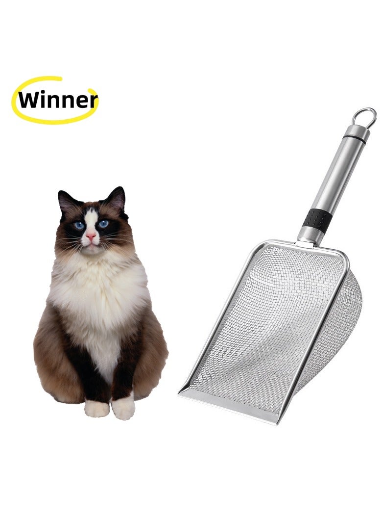 Winner Cat Litter Scoop 1PCS Stainless Steel Mesh Litter Shovel Poop Sifting Litter Box Scooper with 1 Self-Adhesive Hooks, Kitten Pooper Lifter for Litter Box - Image 1