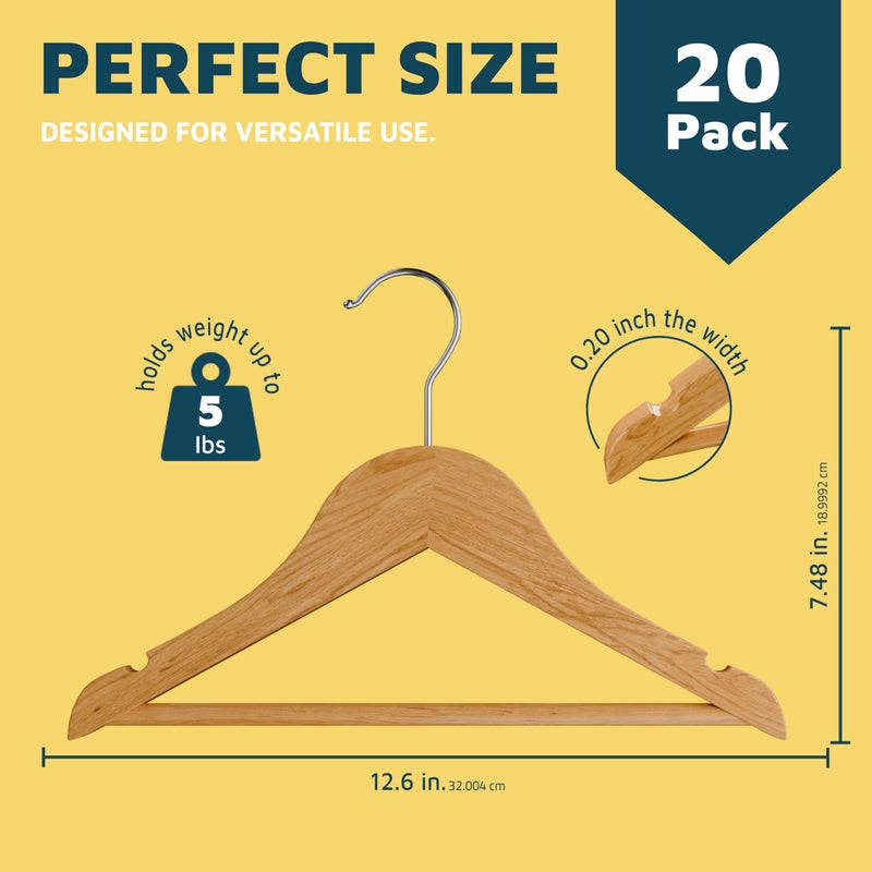 LifeMaster Natural Color Wooden Kids Hangers 20 Pack, Toddler & Baby Wooden Hangers, 11.8" Solid Maple Wood with 360Â° Swivel Hook, Pants Bar & Notches, Up to 7.7lb Capacity, Space-Saving Design for Ages 0â€“8 - Image 2