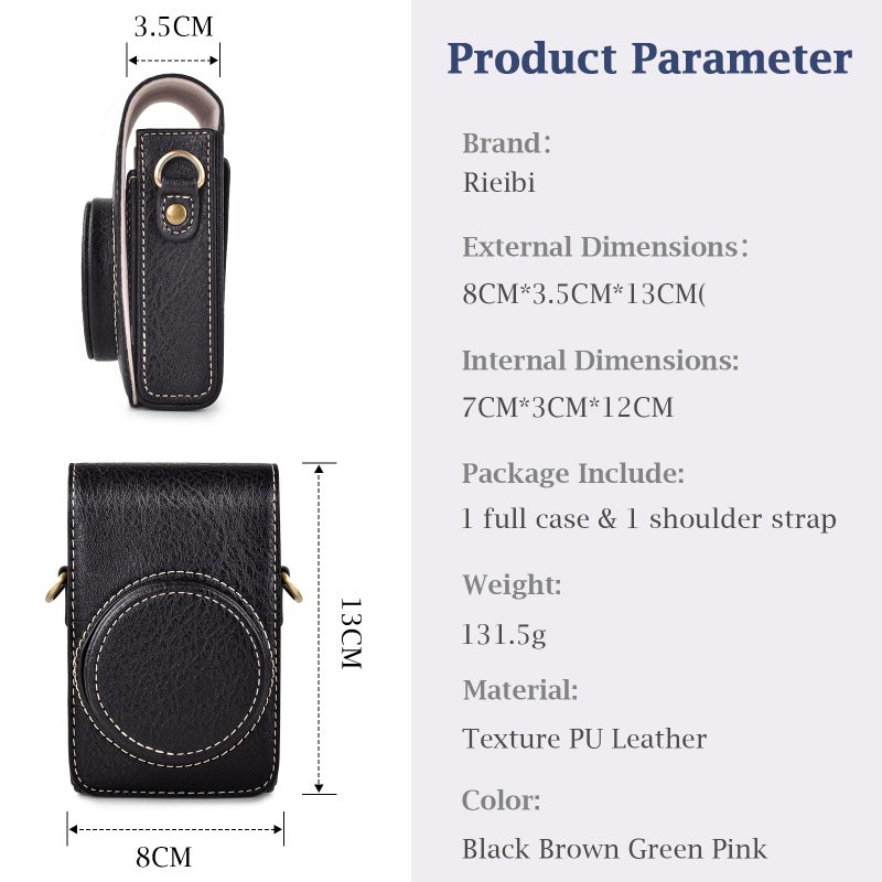 Rieibi Camera Case for Sony RX100 Series - Retro Leather Case for Sony ZV1F/ZV1/Ricoh GR IIIx/Ricoh GR III II/Panasonic LX9 LX10 LX15 - Sony Camera Carrying Bag Cover with Strap - Black - Image 2
