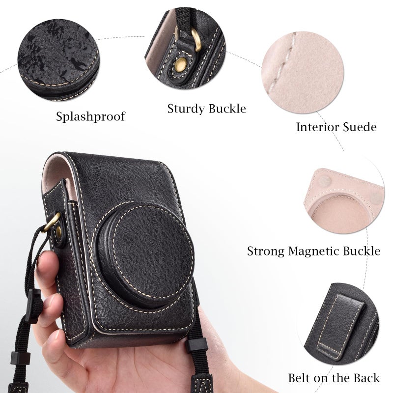 Rieibi Camera Case for Sony RX100 Series - Retro Leather Case for Sony ZV1F/ZV1/Ricoh GR IIIx/Ricoh GR III II/Panasonic LX9 LX10 LX15 - Sony Camera Carrying Bag Cover with Strap - Black - Image 4