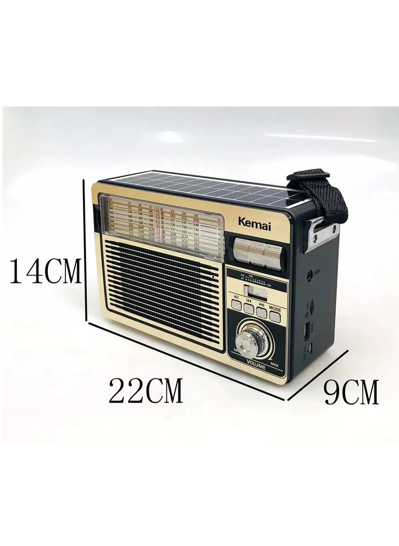 KEMAI - Vintage Portable 3-Band AM/FM/SW Radio with Bluetooth, MP3 Player, USB, Solar Panel, and Rechargeable Battery - Image 1