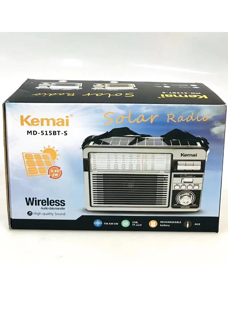 KEMAI - Vintage Portable 3-Band AM/FM/SW Radio with Bluetooth, MP3 Player, USB, Solar Panel, and Rechargeable Battery - Image 1