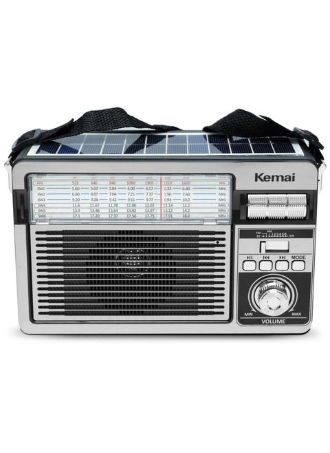 Vintage Portable 3-Band AM/FM/SW Radio with Bluetooth, MP3 Player, USB, Solar Panel, and Rechargeable Battery