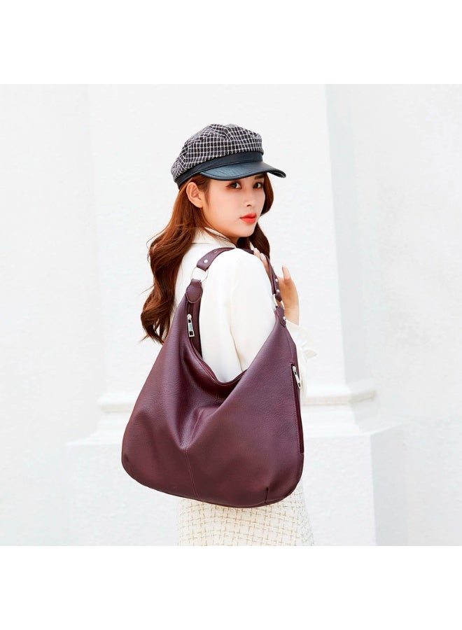 Women's Soft PU Leather Hobo Shoulder Bag with Zipper - Image 2
