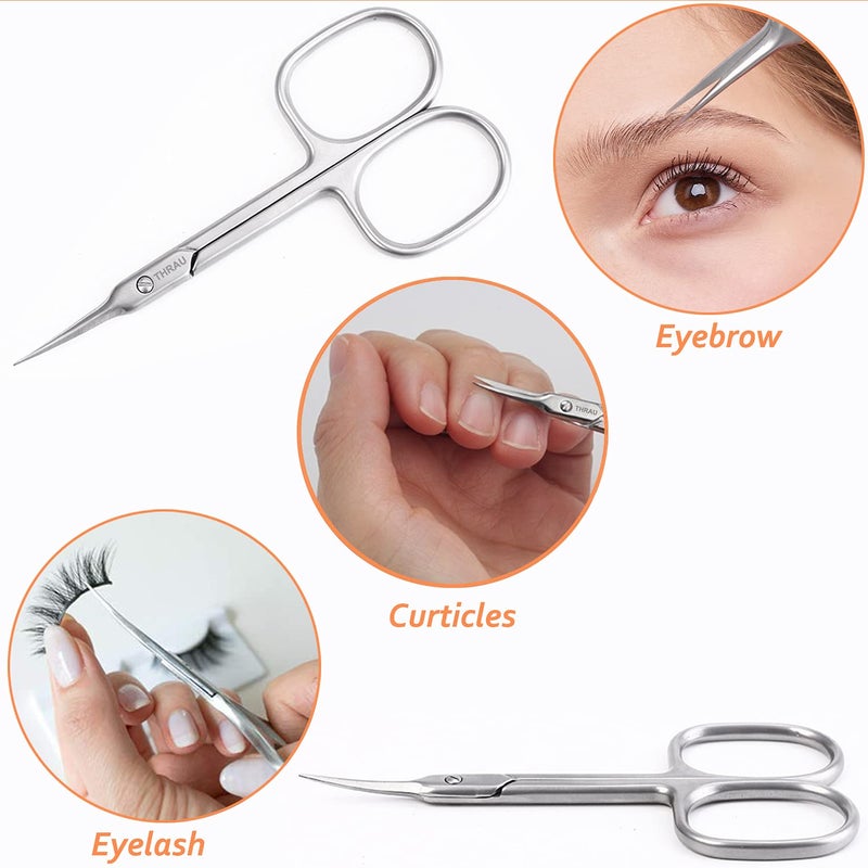 THRAU Cuticle Scissors Extra Fine for Manicure and Pedicure, Curved Blade Nail Scissors, Precise Pointed Tip Grooming Kit for Eyebrow, Eyelash, Trim Nail and Dry Skin, Small Scissors - Image 4