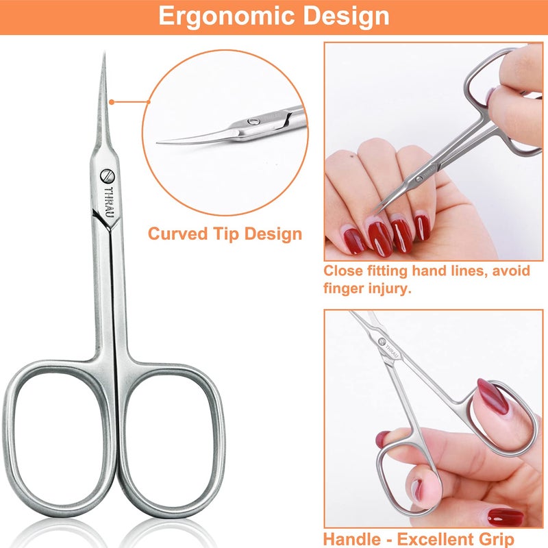 THRAU Cuticle Scissors Extra Fine for Manicure and Pedicure, Curved Blade Nail Scissors, Precise Pointed Tip Grooming Kit for Eyebrow, Eyelash, Trim Nail and Dry Skin, Small Scissors - Image 3