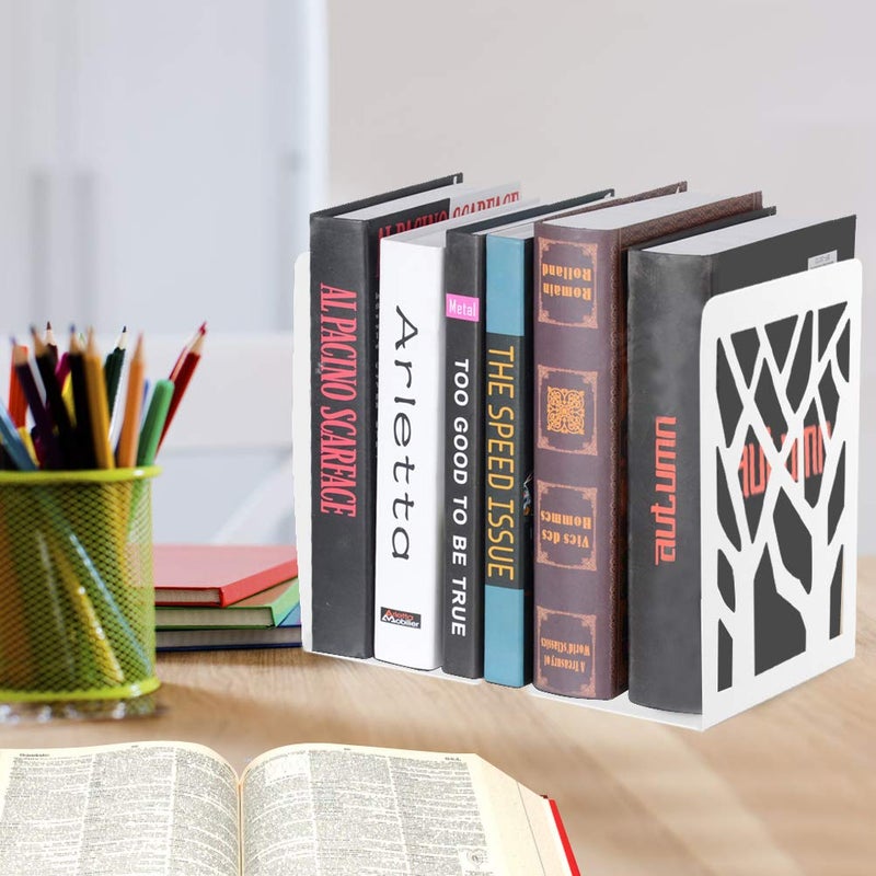 INNÃ”PLUS Book Ends, Bookends, Bookends for Shelves, Bookend, Book Ends for Heavy Books, White Metal Book Shelf Holder Home Decorative, Book Stoppers for Shelves, Bookend Supports 2 Pair - Image 3