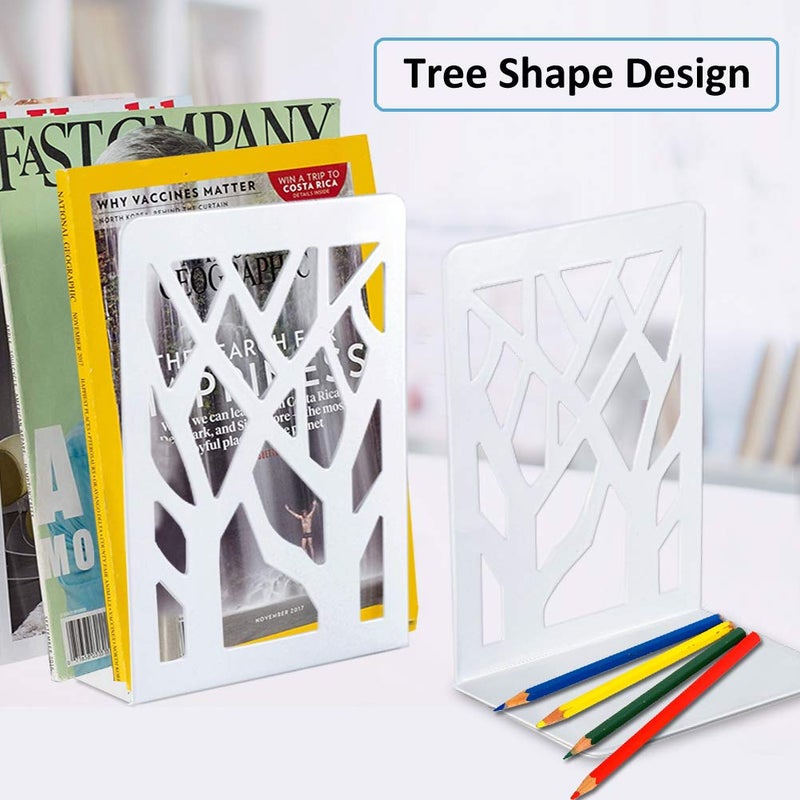 INNÃ”PLUS Book Ends, Bookends, Bookends for Shelves, Bookend, Book Ends for Heavy Books, White Metal Book Shelf Holder Home Decorative, Book Stoppers for Shelves, Bookend Supports 2 Pair - Image 2