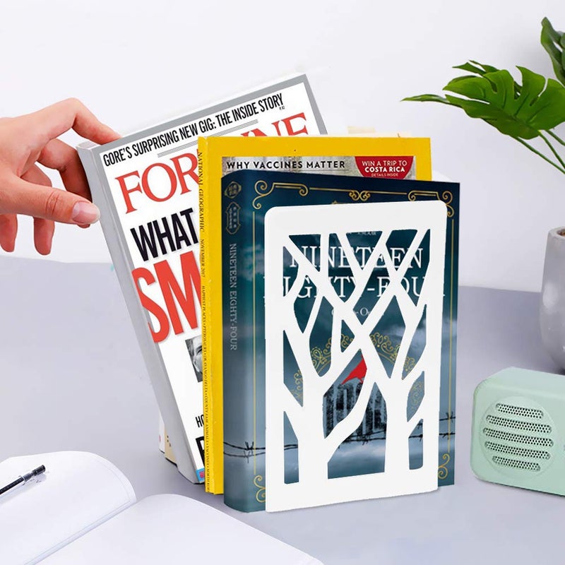 INNÃ”PLUS Book Ends, Bookends, Bookends for Shelves, Bookend, Book Ends for Heavy Books, White Metal Book Shelf Holder Home Decorative, Book Stoppers for Shelves, Bookend Supports 2 Pair - Image 5