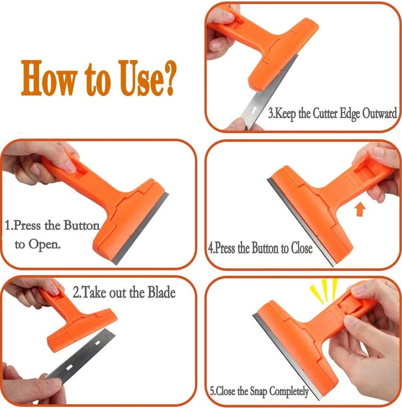 Inditrust Razor Portable Scrapper and 3 Blade with ABS Plastic Handle Tool to Remove Silicone & Paint Stains Floor Tile Grout Remover Mirror Glass Window Cleaning Device Wiper Scraper, Yellow - Image 5