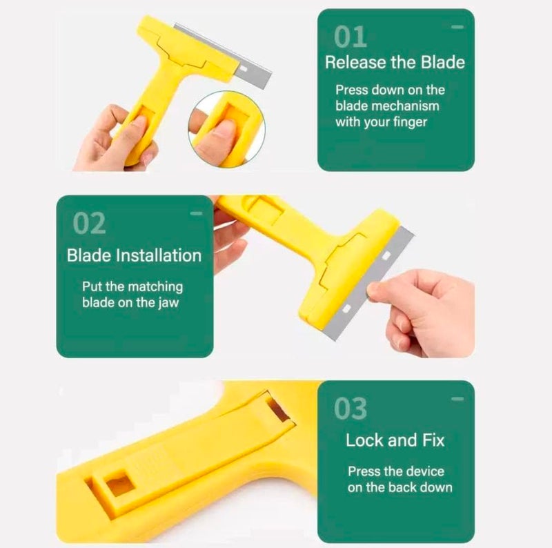 Inditrust Razor Portable Scrapper and 3 Blade with ABS Plastic Handle Tool to Remove Silicone & Paint Stains Floor Tile Grout Remover Mirror Glass Window Cleaning Device Wiper Scraper, Yellow - Image 4