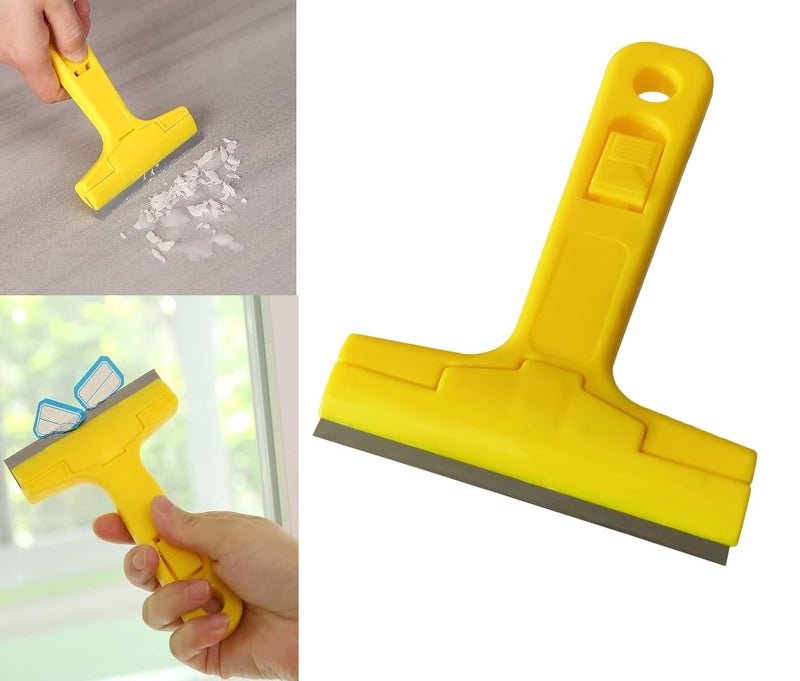 Inditrust Razor Portable Scrapper and 3 Blade with ABS Plastic Handle Tool to Remove Silicone & Paint Stains Floor Tile Grout Remover Mirror Glass Window Cleaning Device Wiper Scraper, Yellow - Image 3