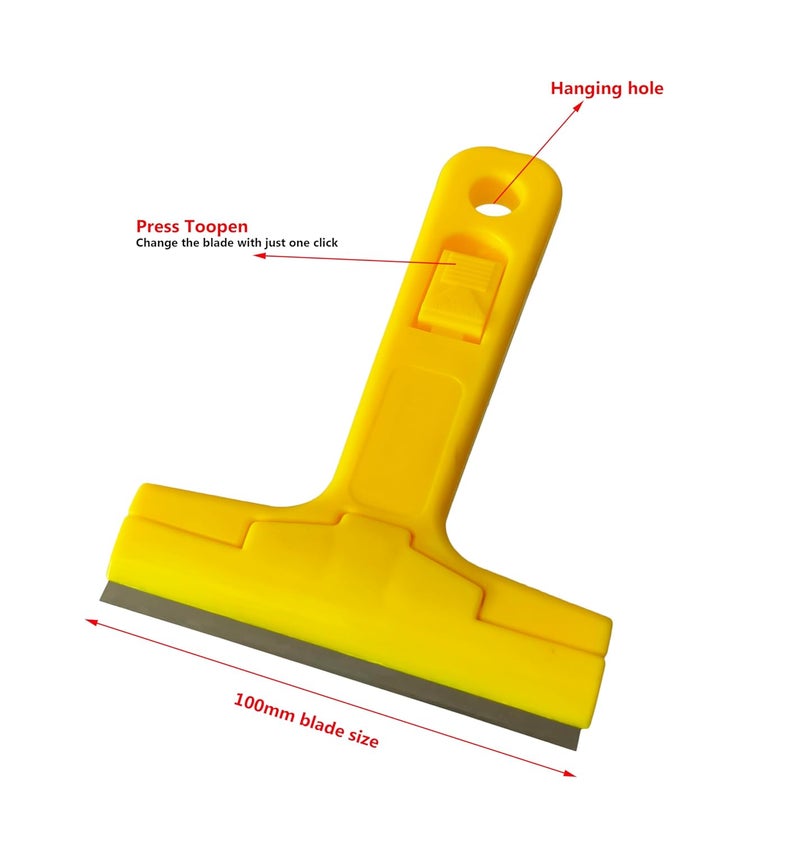 Inditrust Razor Portable Scrapper and 3 Blade with ABS Plastic Handle Tool to Remove Silicone & Paint Stains Floor Tile Grout Remover Mirror Glass Window Cleaning Device Wiper Scraper, Yellow - Image 2