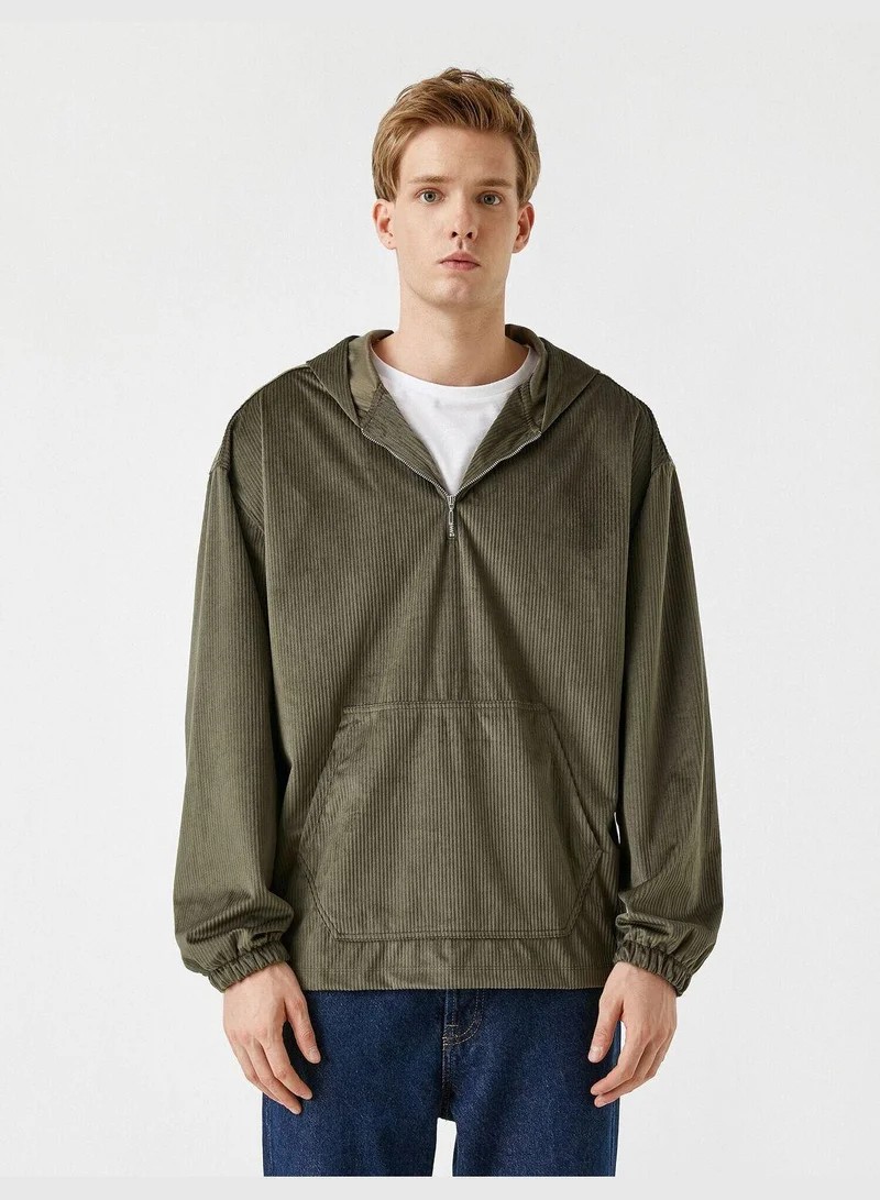 KOTON Velvet Hooded Shirt Sweatshirt