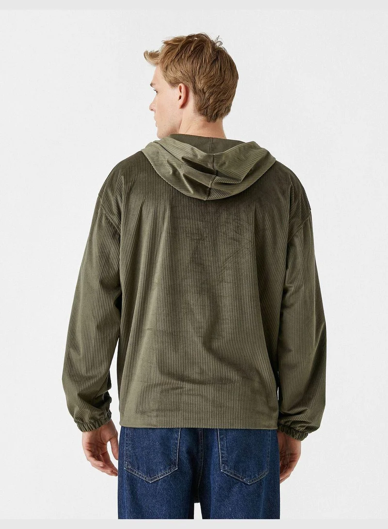 KOTON Velvet Hooded Shirt Sweatshirt