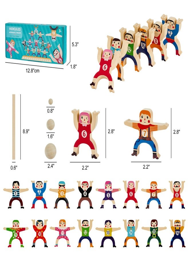 moopok Wooden Stacking Toys,16Pcs Circus Hercules Acrobatic Troupe Interlock Toy,Balancing Building Blocks Game Toddler Puzzle Toys,for 3 4 5 6 Years Old Kids Adults - Image 3