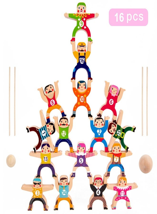 moopok Wooden Stacking Toys,16Pcs Circus Hercules Acrobatic Troupe Interlock Toy,Balancing Building Blocks Game Toddler Puzzle Toys,for 3 4 5 6 Years Old Kids Adults - Image 1