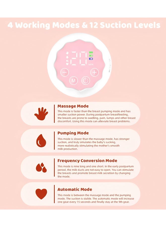 chiteng Electric Hands-Free Breast Pumps, Wearable Breast Pump with 4 Modes, 12 Levels, LCD Display, Memory Function Rechargeable with Massage and Pumping Mode 24mm Flange - Image 4