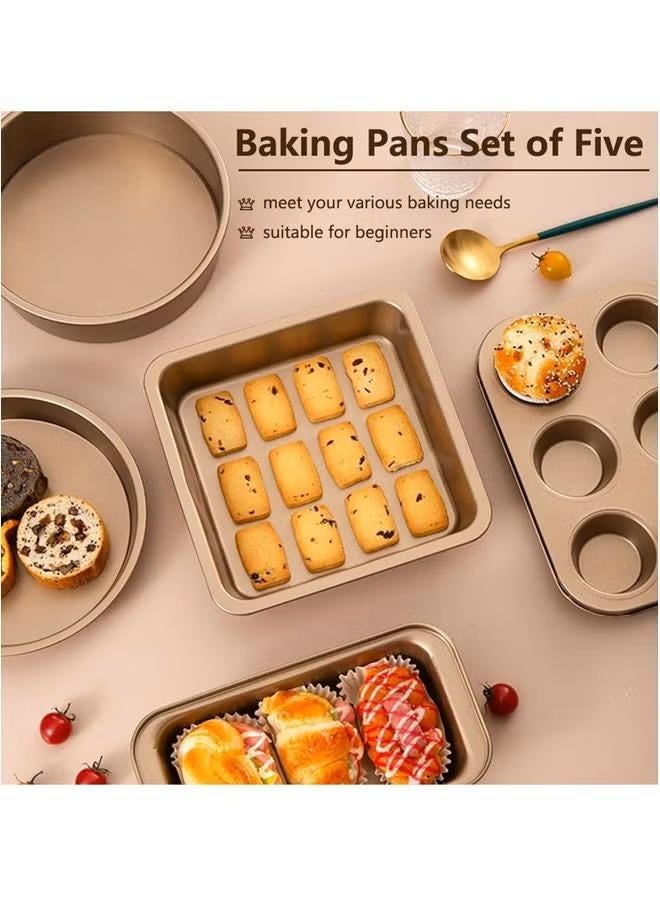 Nonstick Bakeware Set 5 PCS Baking Toast Mold,8 inch Cake Mold,8 inch Pizza bBaking Tray，Square Baking Tray,Liulian Cake Mold，6-Cup Muffin Pan Carbon Steel Baking Trays Oven Trays for Bakers Beginners - Image 5
