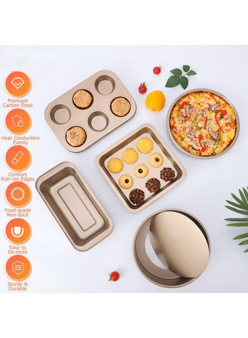 Nonstick Bakeware Set 5 PCS Baking Toast Mold,8 inch Cake Mold,8 inch Pizza bBaking Tray，Square Baking Tray,Liulian Cake Mold，6-Cup Muffin Pan Carbon Steel Baking Trays Oven Trays for Bakers Beginners - Image 2