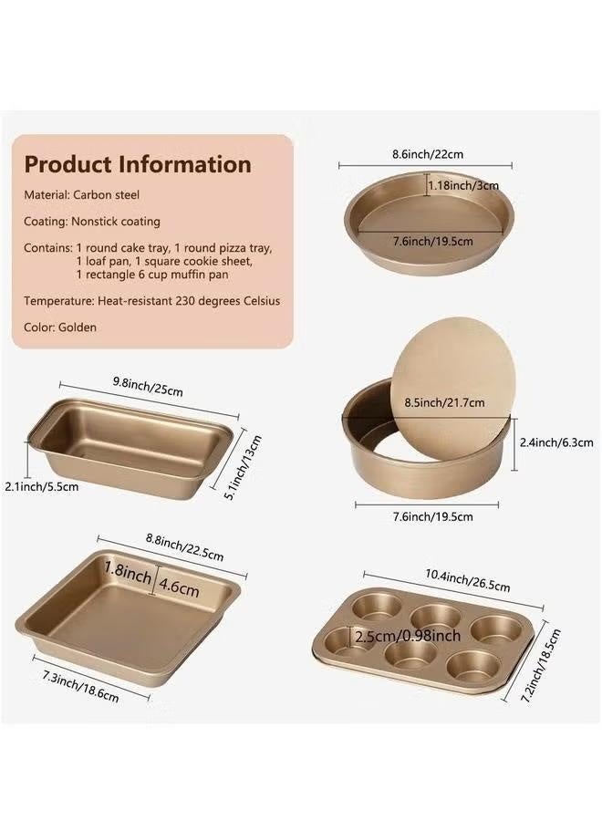Nonstick Bakeware Set 5 PCS Baking Toast Mold,8 inch Cake Mold,8 inch Pizza bBaking Tray，Square Baking Tray,Liulian Cake Mold，6-Cup Muffin Pan Carbon Steel Baking Trays Oven Trays for Bakers Beginners - Image 3